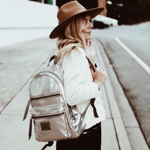 Frye Ivy Backpack/Carryall Metallic Gold Cotton with Leather Trim